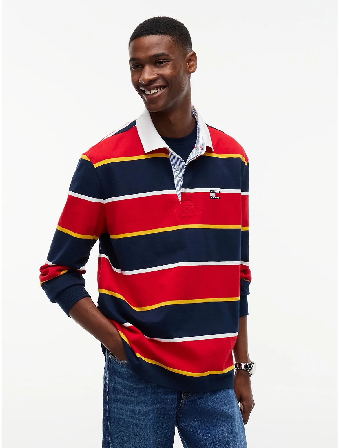 Tommy Jeans Relaxed Striped Rugby Polo by Tommy Hilfiger
