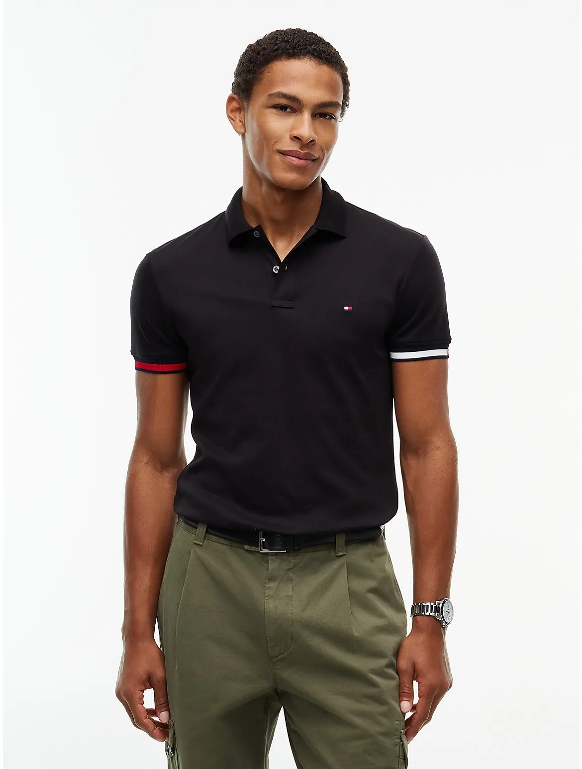 Slim Fit Flag Cuff Smooth Cotton Polo
