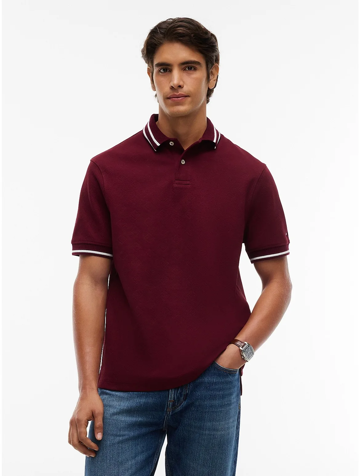 Regular Fit Foulard Jacquard Polo by Tommy Hilfiger