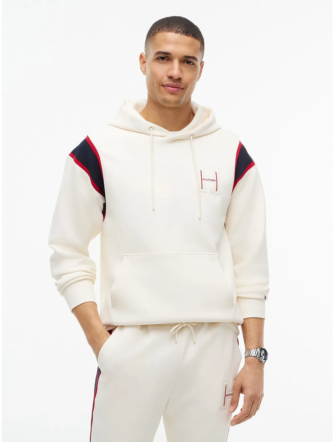 H-Logo Patch Pique Hoodie by Tommy Hilfiger