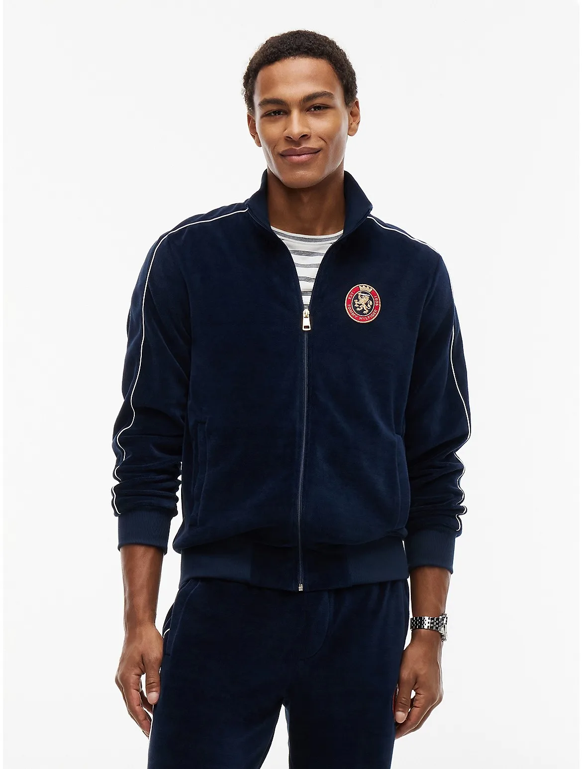 Crest Patch Velour Track Jacket by Tommy Hilfiger