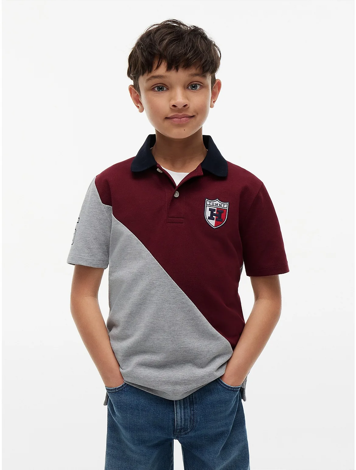 Crest Logo Colorblock Stretch Polo by Tommy Hilfiger