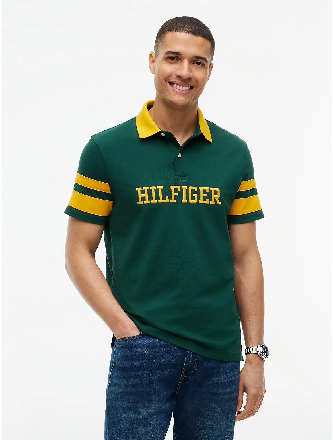 Regular Fit Varsity Stripe Logo Polo by Tommy Hilfiger