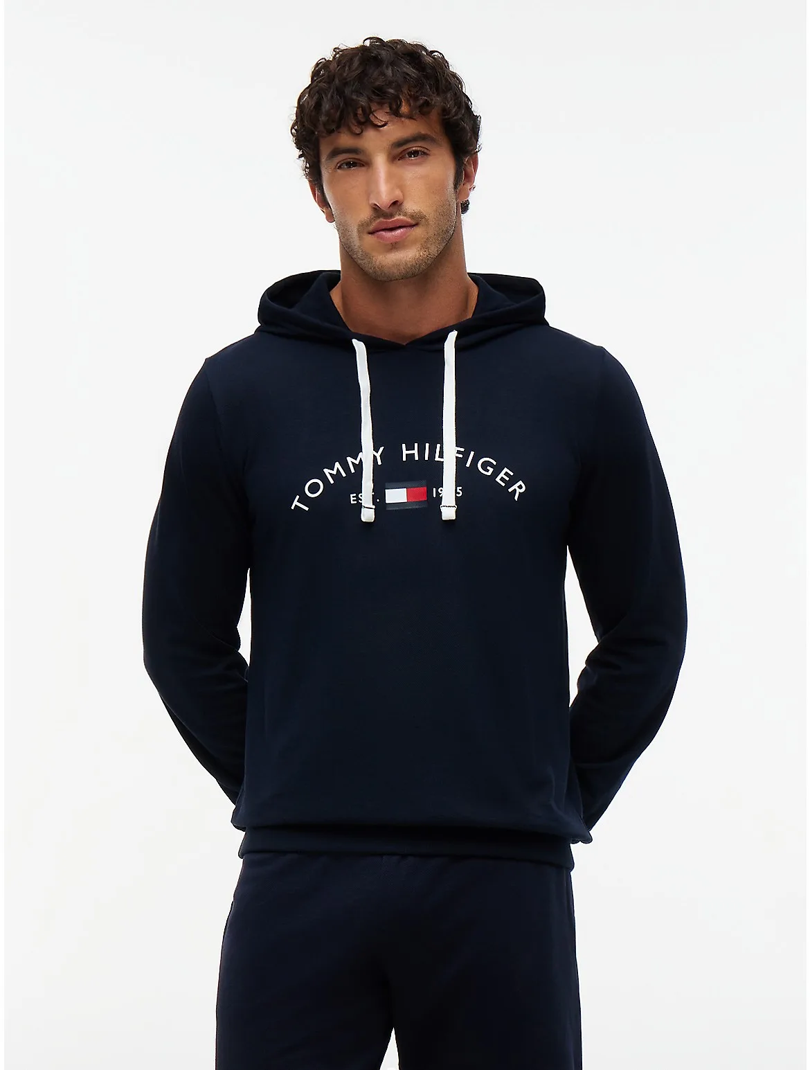 Hilfiger Logo Pique Sleep Hoodie by Tommy Hilfiger