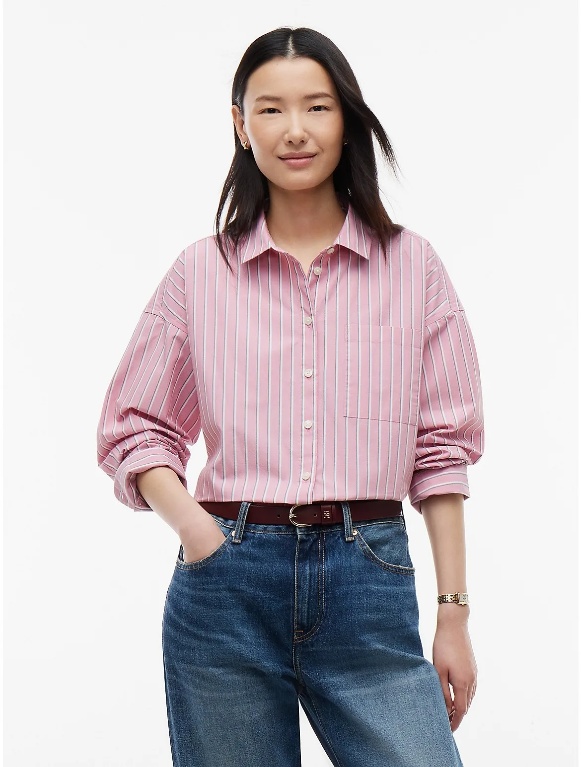 Relaxed Fit Striped Poplin Pocket Shirt by Tommy Hilfiger
