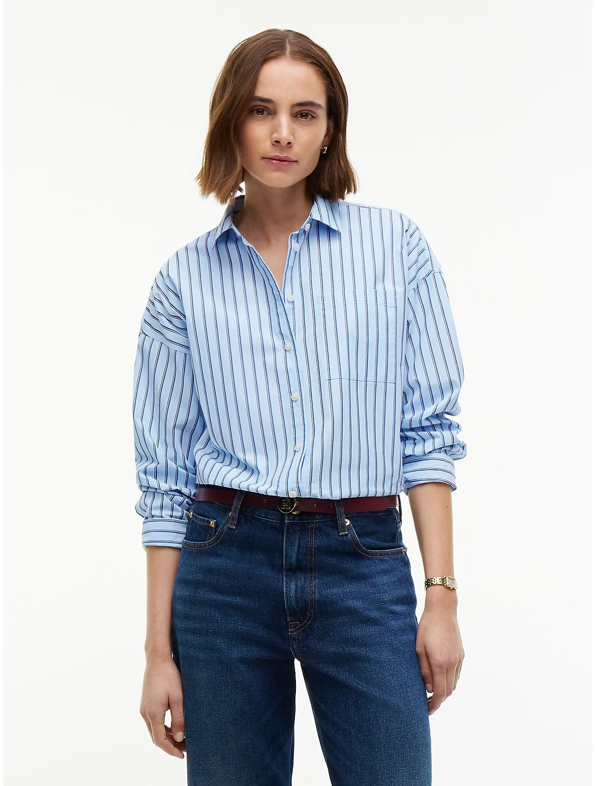 Relaxed Fit Striped Poplin Pocket Shirt
