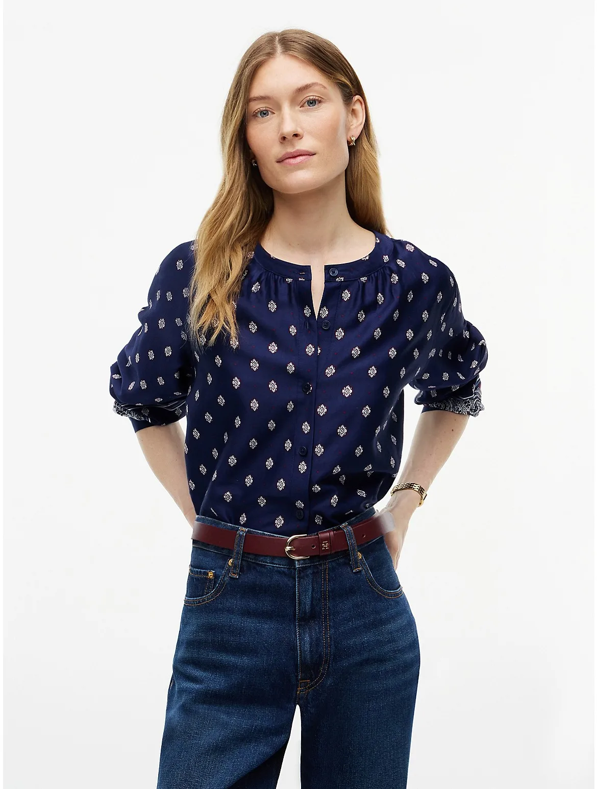 Relaxed Fit Foulard Print Sateen Blouse by Tommy Hilfiger