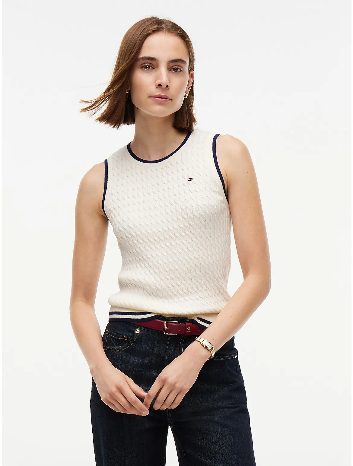 Tipped Cable Knit Sweater Vest