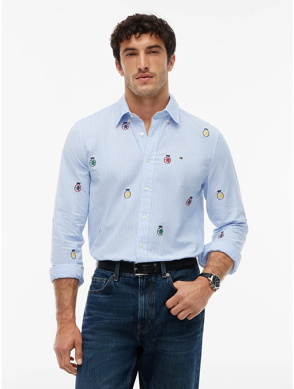 Regular Fit Allover Crest Striped Shirt by Tommy Hilfiger