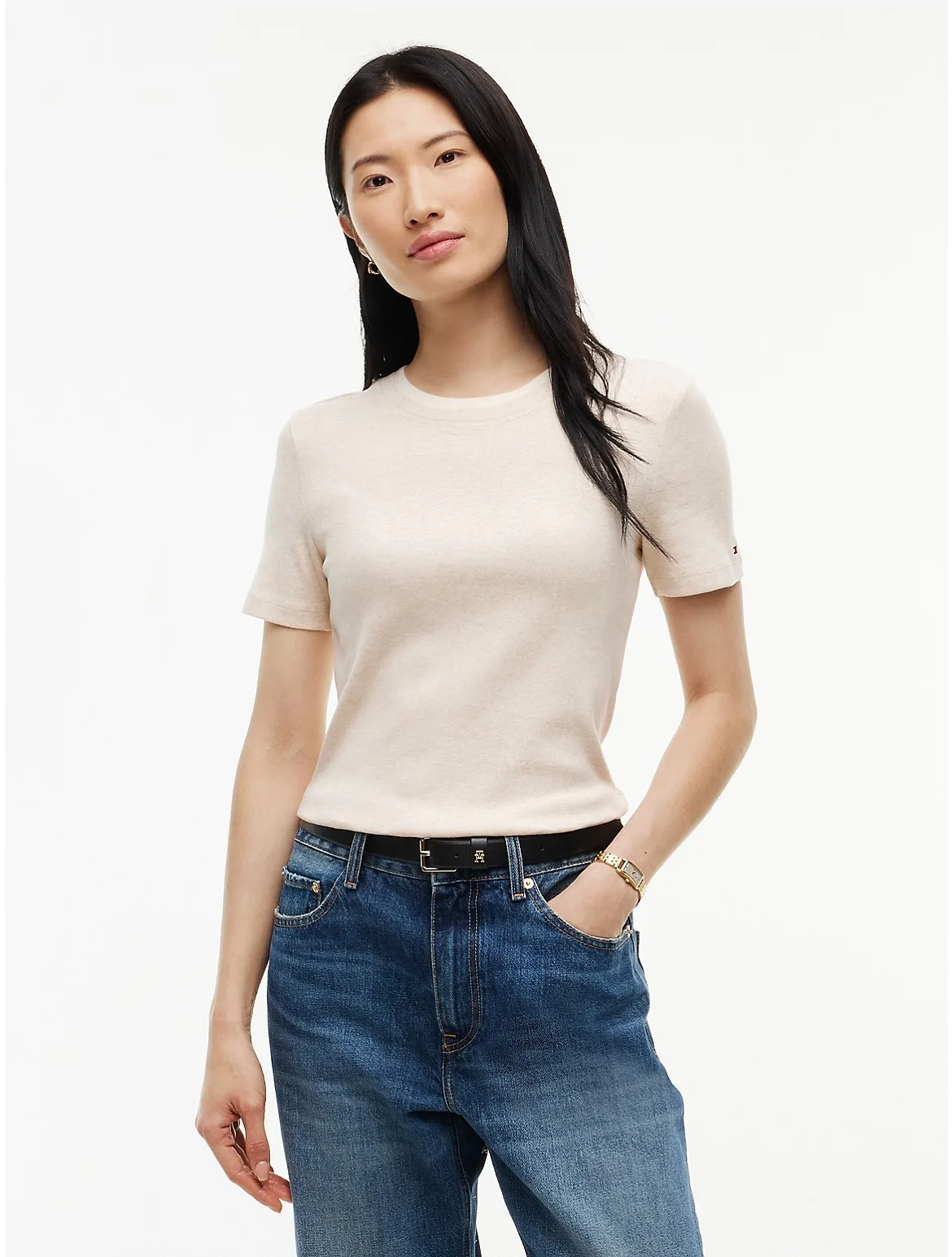 Ribbed Contrast-Collar T-Shirt by Tommy Hilfiger