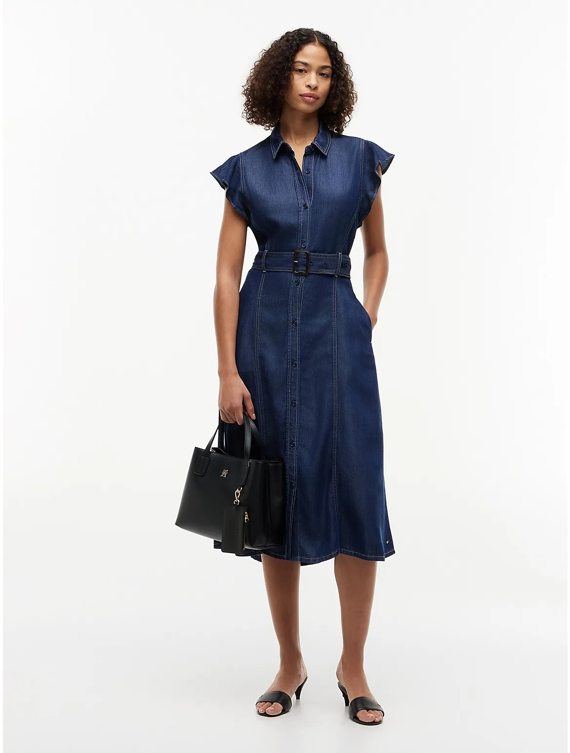 Flutter-Sleeve Belted Denim Shirtdress by Tommy Hilfiger