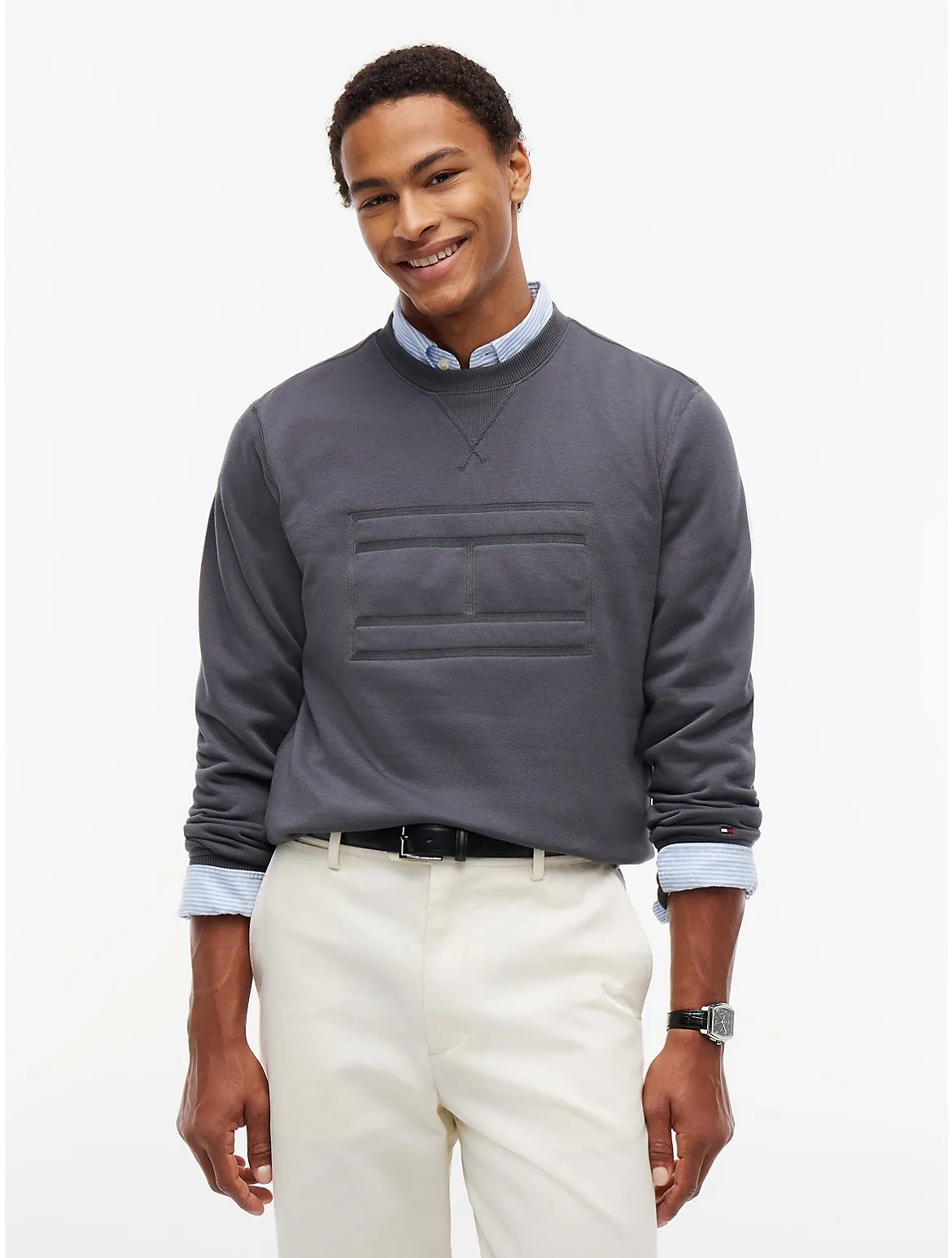 Embroidered Flag Brushed-Back Sweatshirt by Tommy Hilfiger