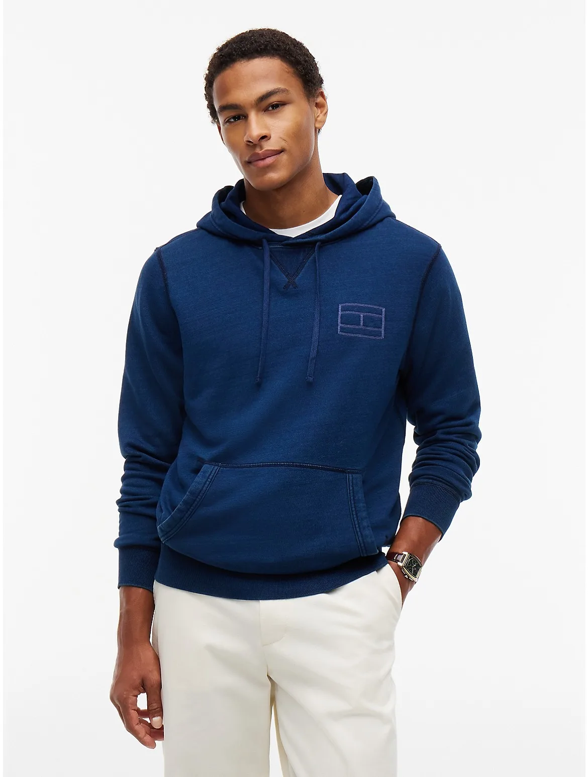 Embroidered Flag Logo Indigo-Dyed Hoodie by Tommy Hilfiger
