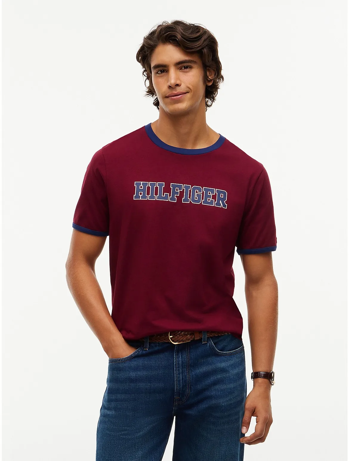 Hilfiger Logo Ringer T-Shirt by Tommy Hilfiger
