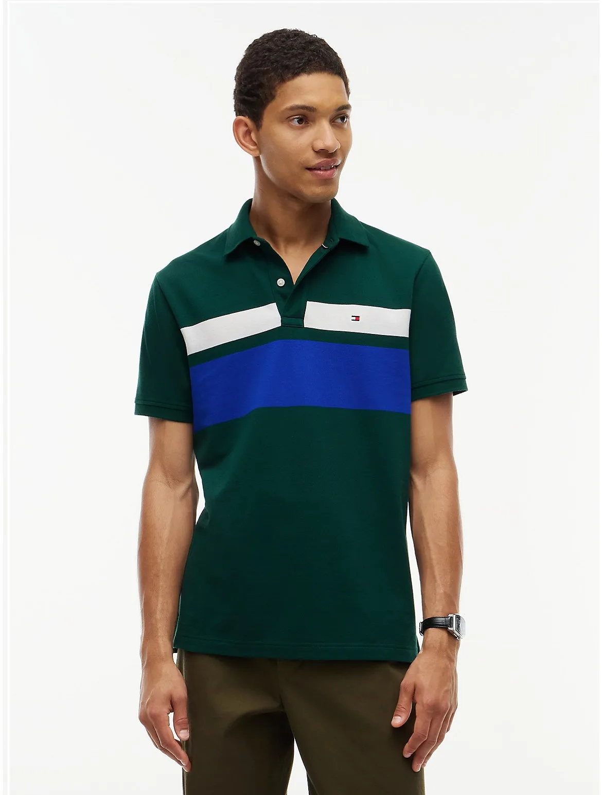 Regular Fit Block Stripe Polo by Tommy Hilfiger