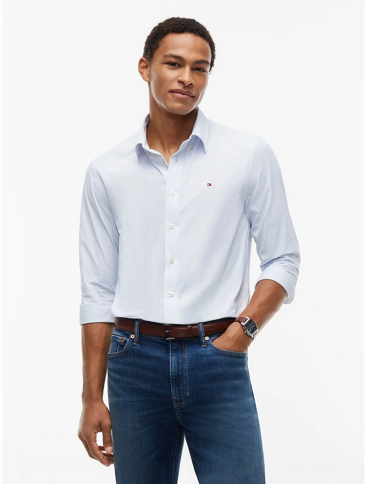 Regular Fit Mini Check TH Performance Shirt by Tommy Hilfiger