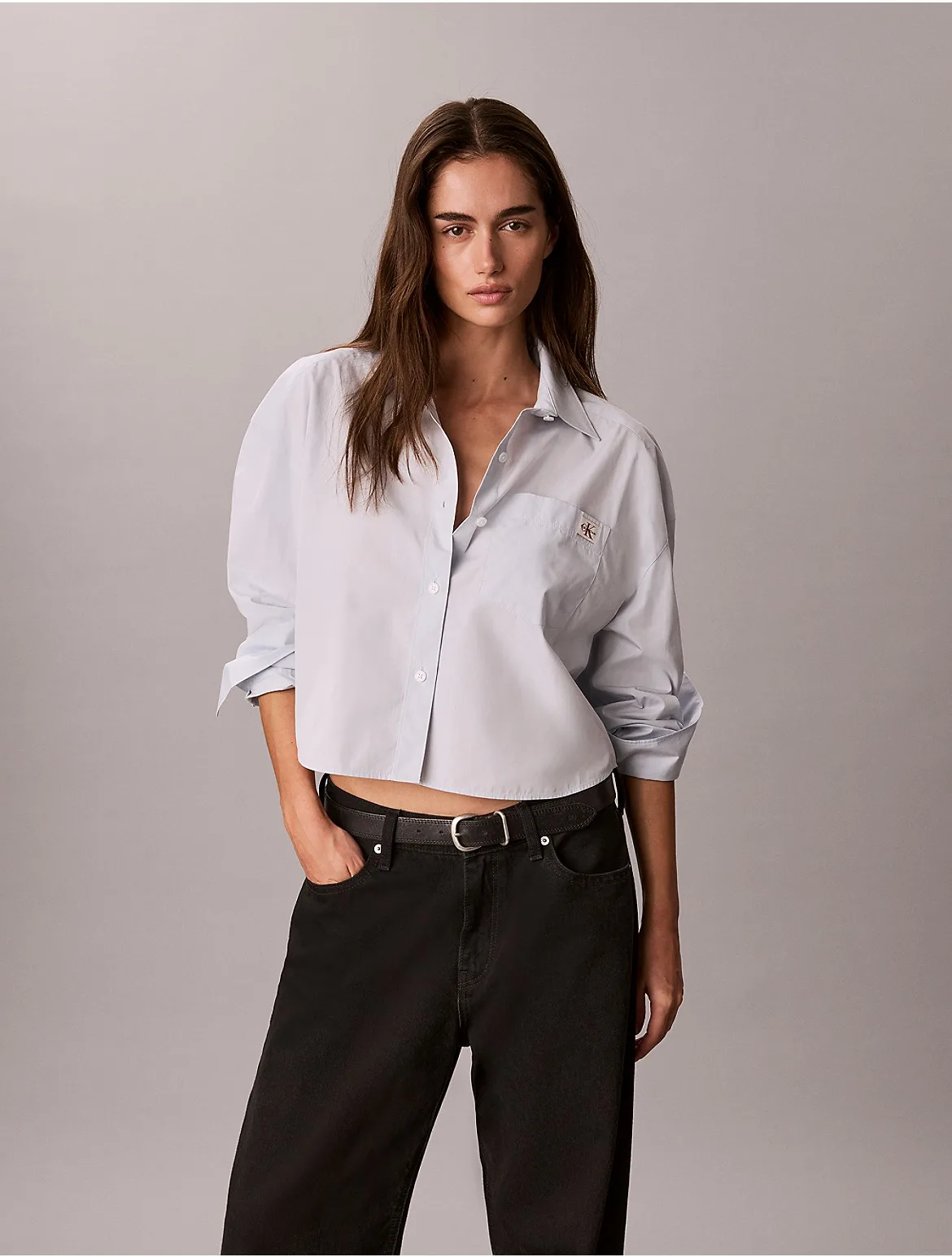 Woven Monologo Cropped Poplin Button-Down Shirt