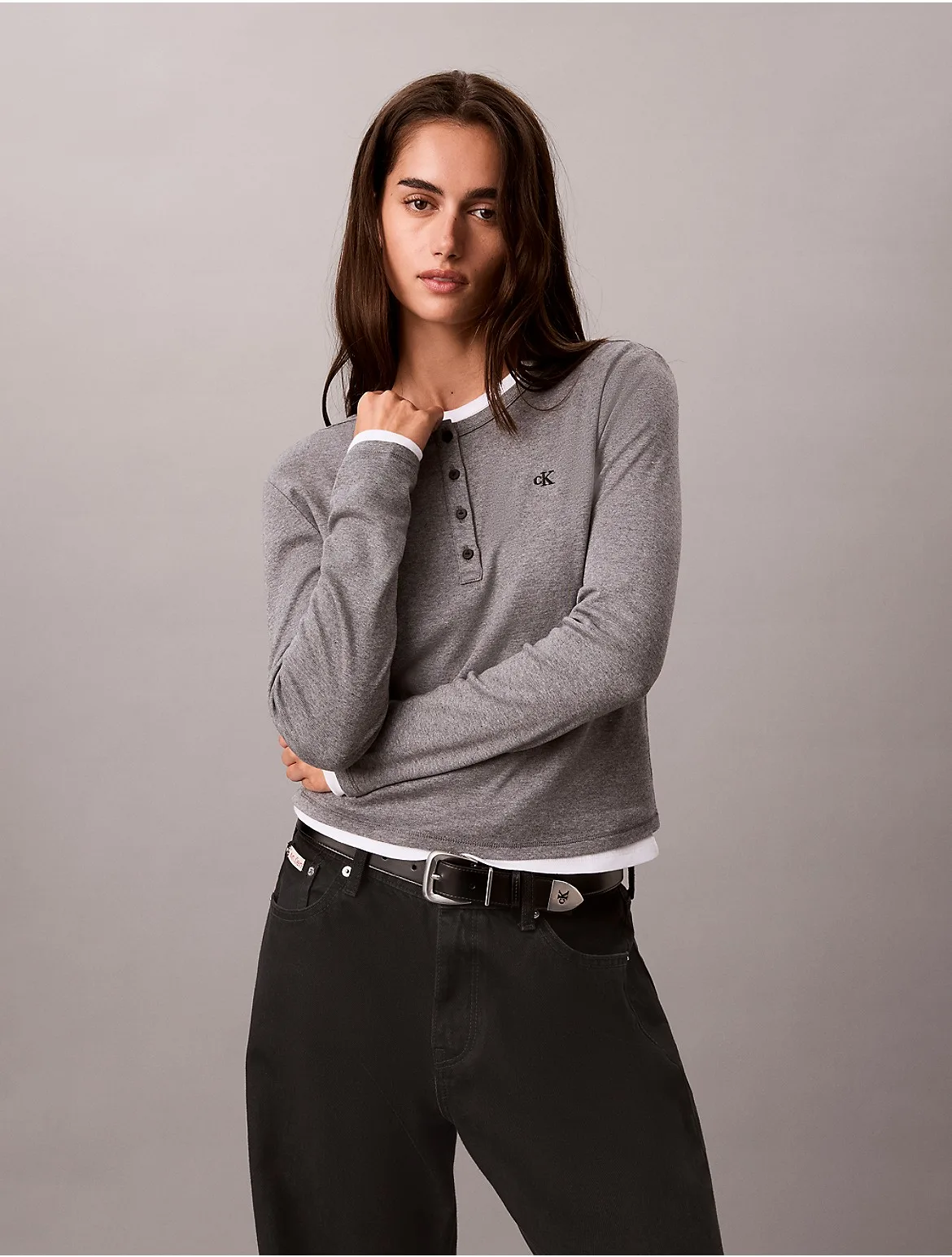 Cotton Modal Rib Henley Top by Calvin Klein Jeans