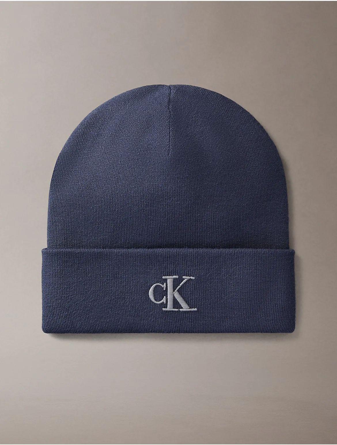 Monogram Embroidery Fine Rib Beanie by Calvin Klein