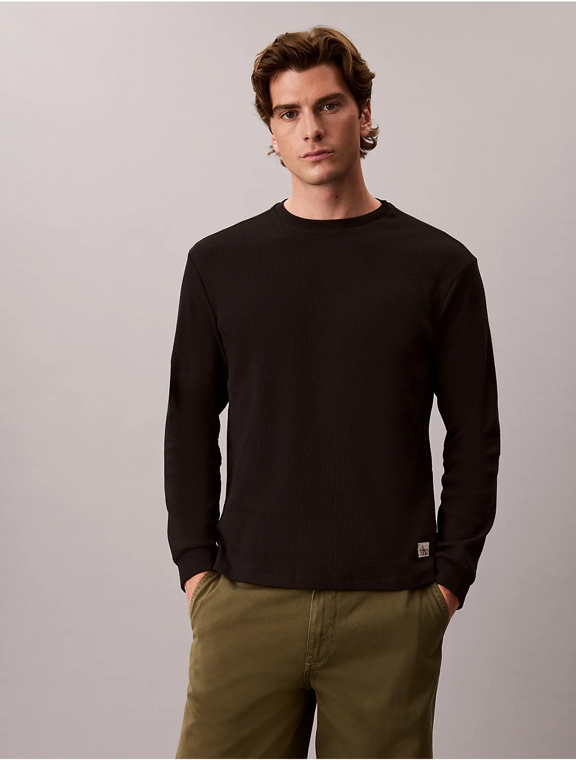 Woven Monologo Waffle Crewneck Tee by Calvin Klein Jeans
