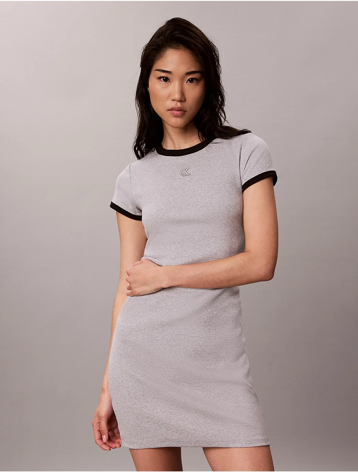 Cotton Contour Rib Monogram Mini Dress by Calvin Klein Jeans