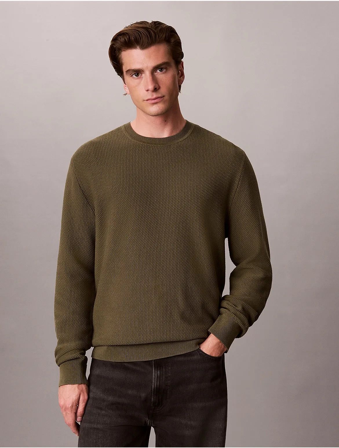 Textured Cotton Crewneck Sweater by Calvin Klein
