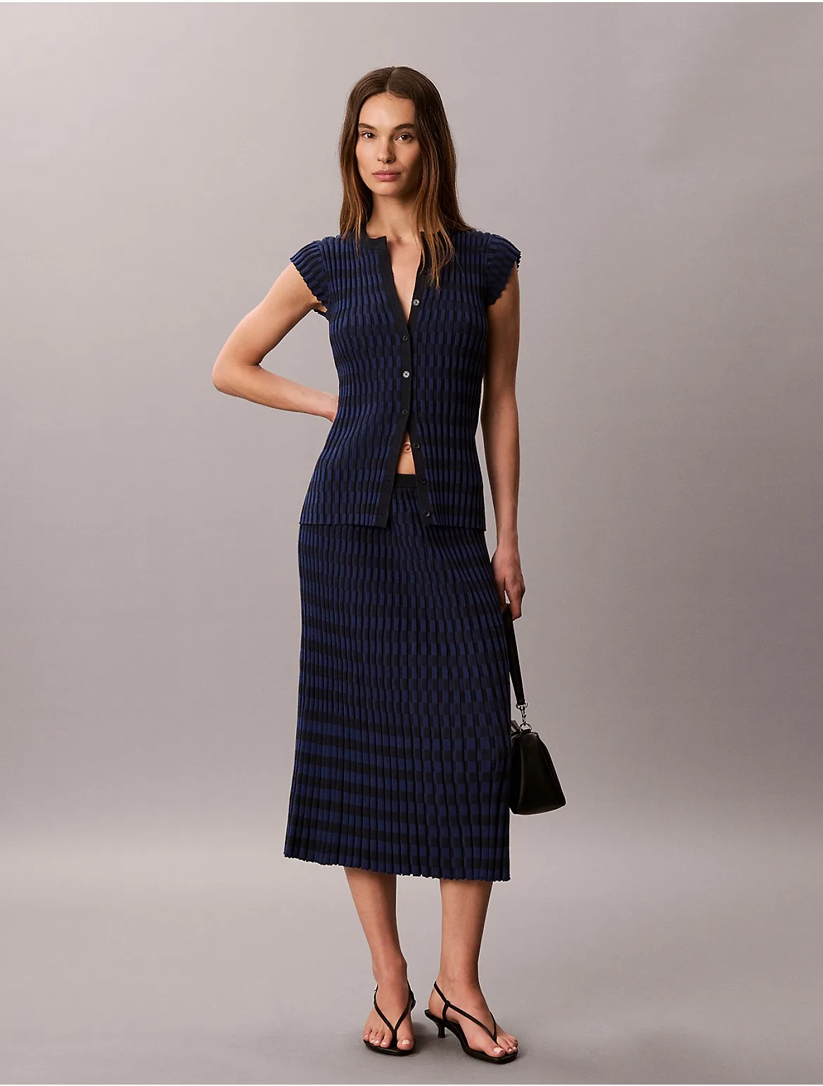 Tech Knit Checkered Rib Skirt by Calvin Klein