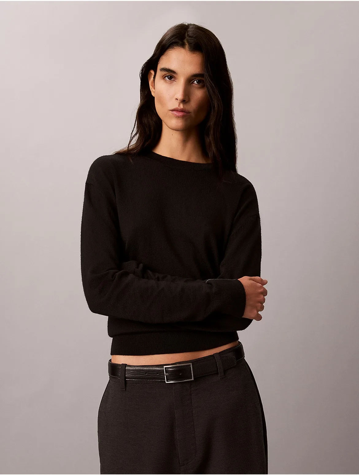 Merino Wool Blend Crewneck Sweater by Calvin Klein