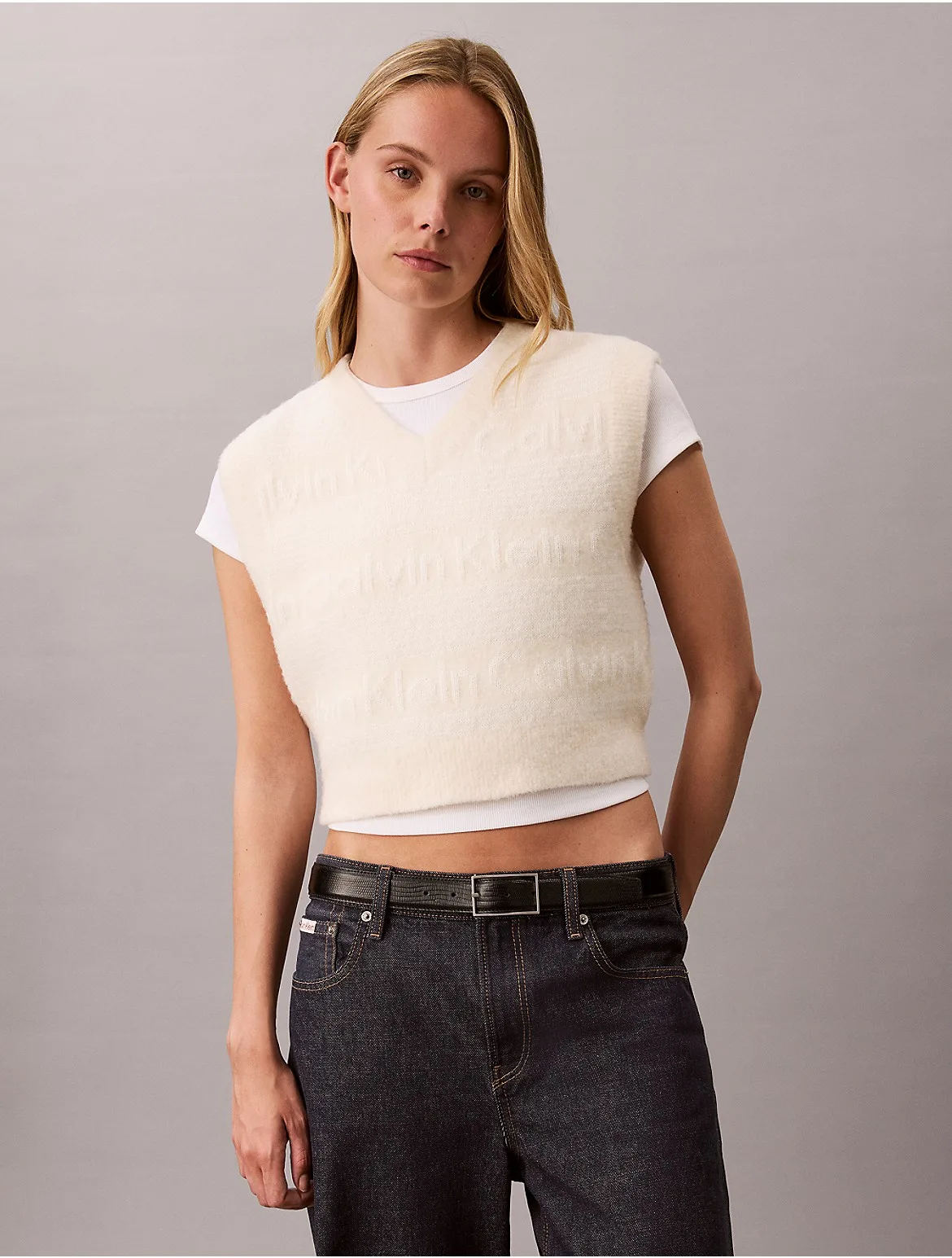 Wool Blend Textured Logo Sweater Vest by Calvin Klein Jeans