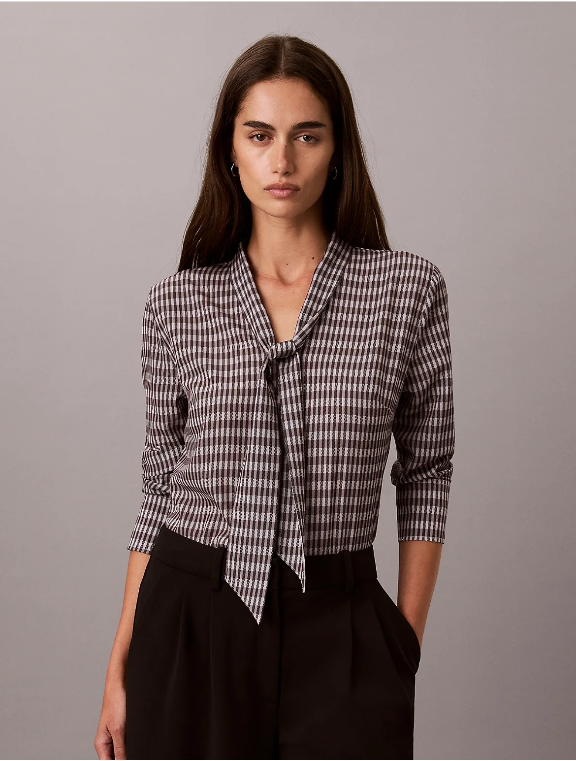 Printed Scarf Neck Long Sleeve Top by Calvin Klein
