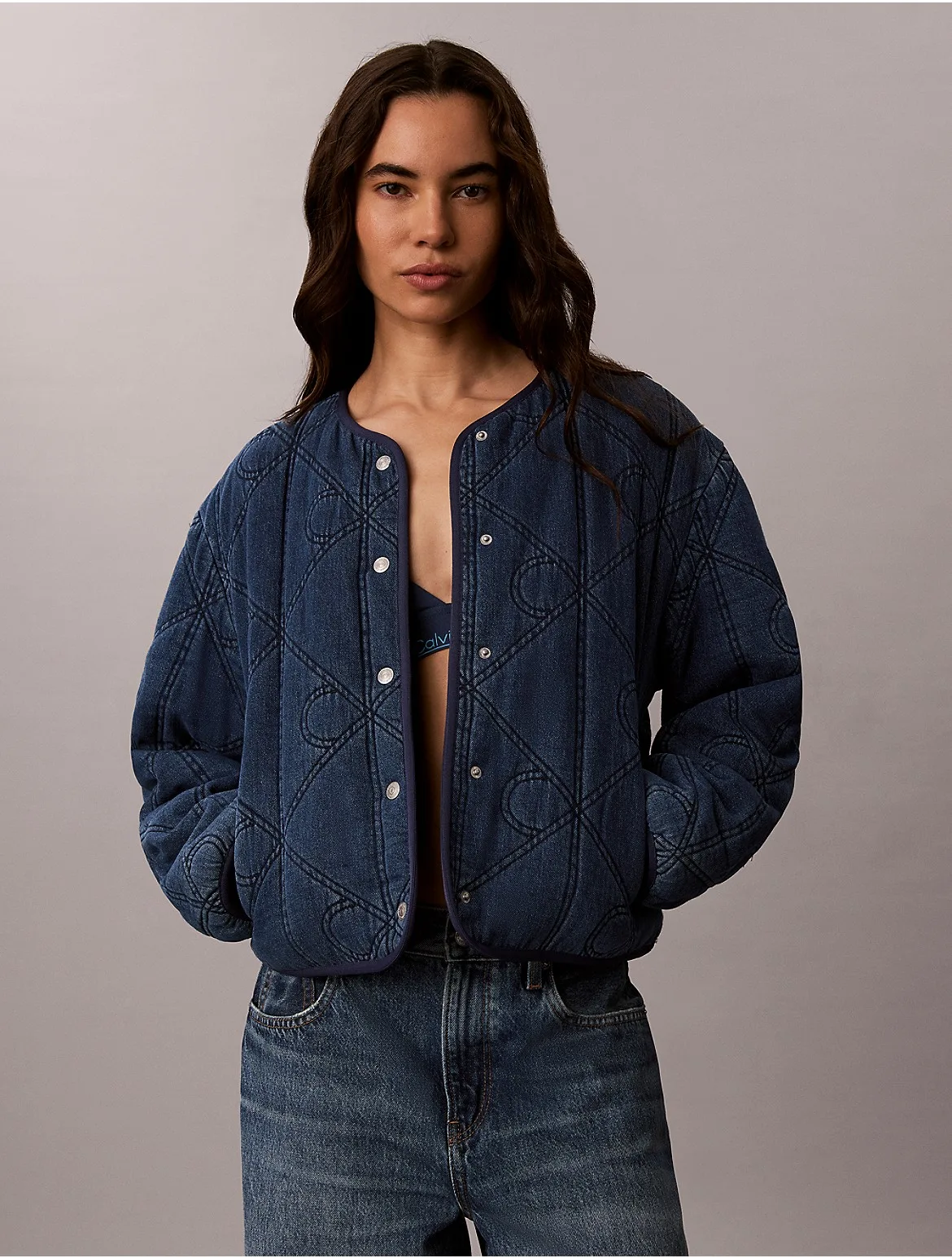 Emblem Logo Cotton Quilted Liner Jacket by Calvin Klein Jeans