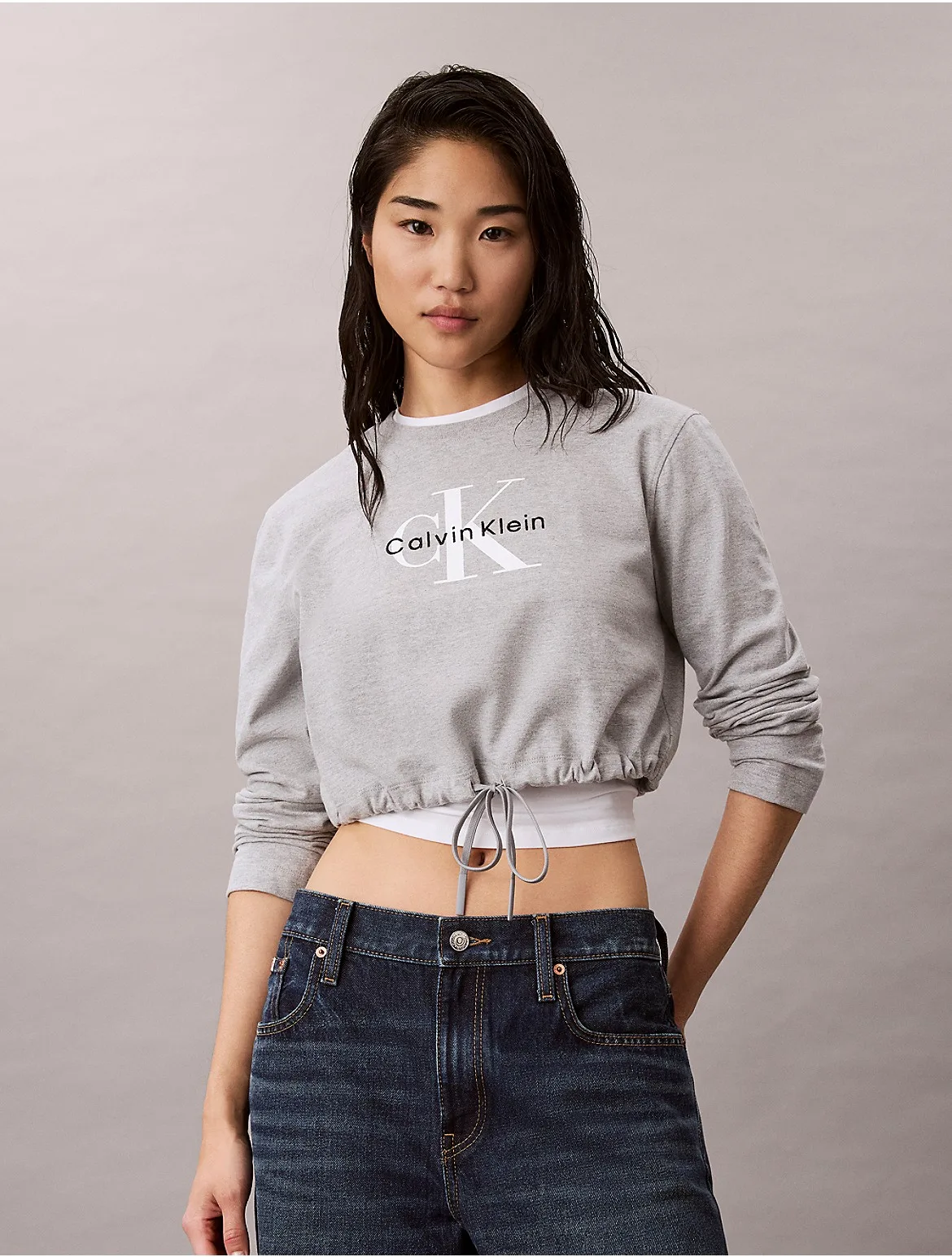 Monologo Cropped Drawstring Tee by Calvin Klein Jeans