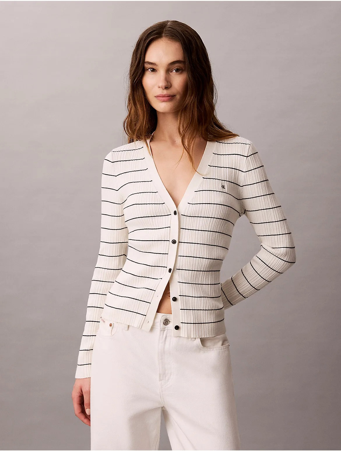 Tech Knit Rib Stripe Cardigan by Calvin Klein Jeans