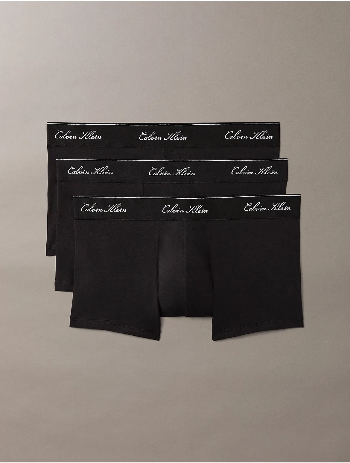 Icon Cotton Stretch Script 3-Pack Low Rise Trunk by Calvin Klein