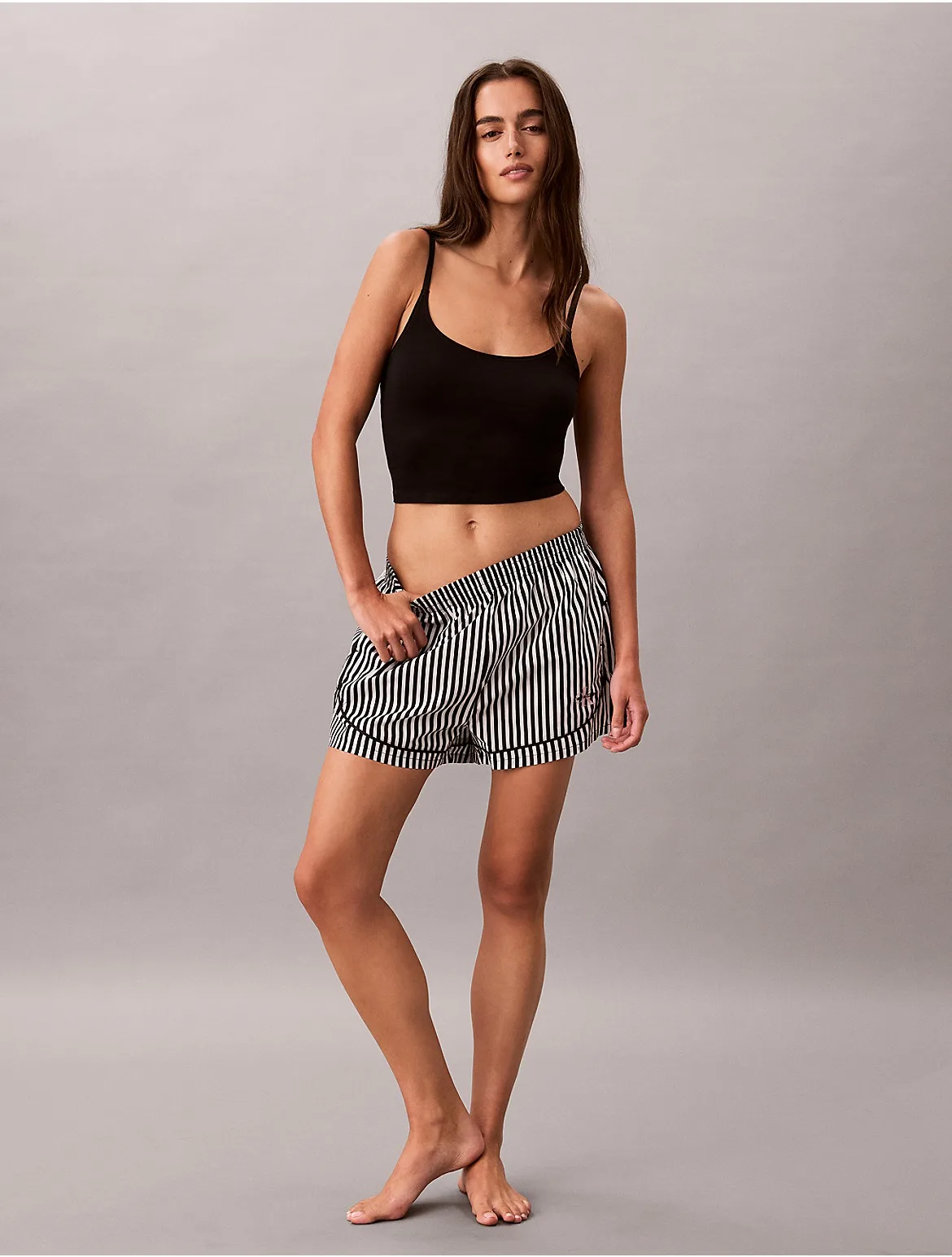 Cotton Poplin Track Sleep Shorts by Calvin Klein