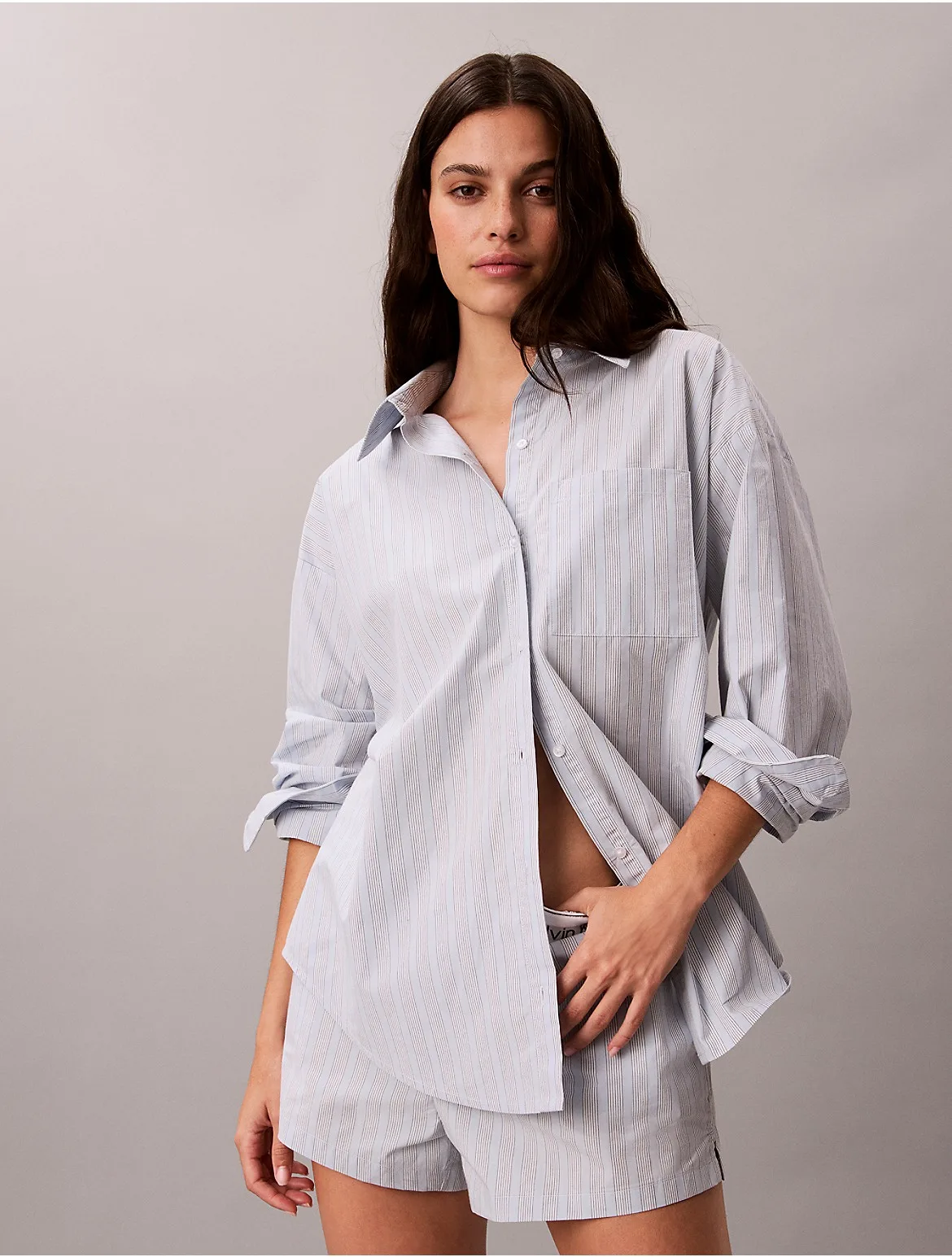 Cotton Poplin Relaxed Button-Down Sleep Shirt by Calvin Klein