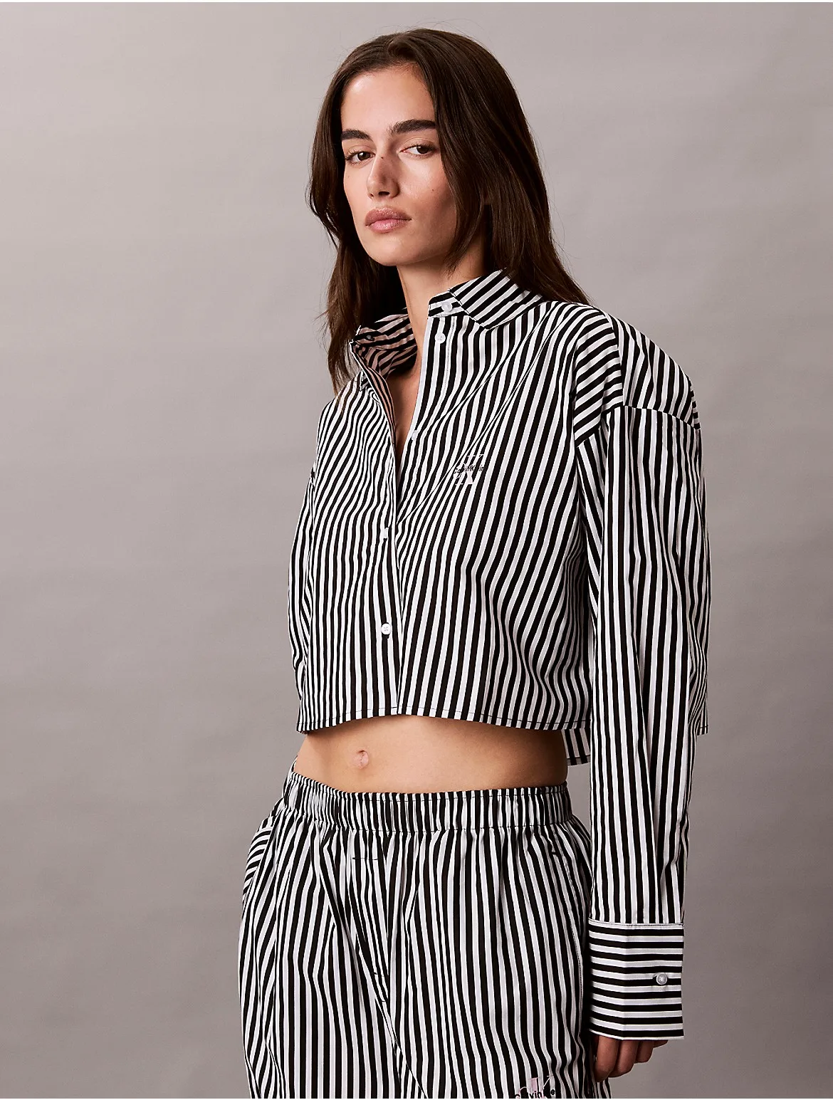 Cotton Poplin Cropped Sleep Shirt by Calvin Klein