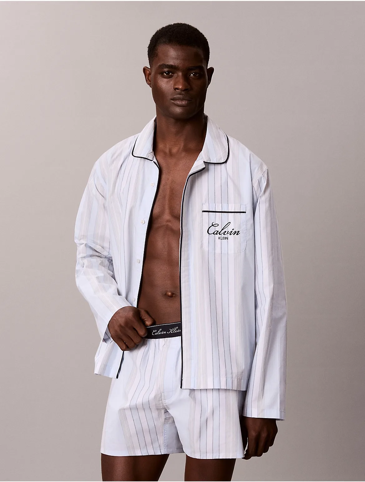 Cotton Poplin Script Button-Down Sleep Shirt by Calvin Klein