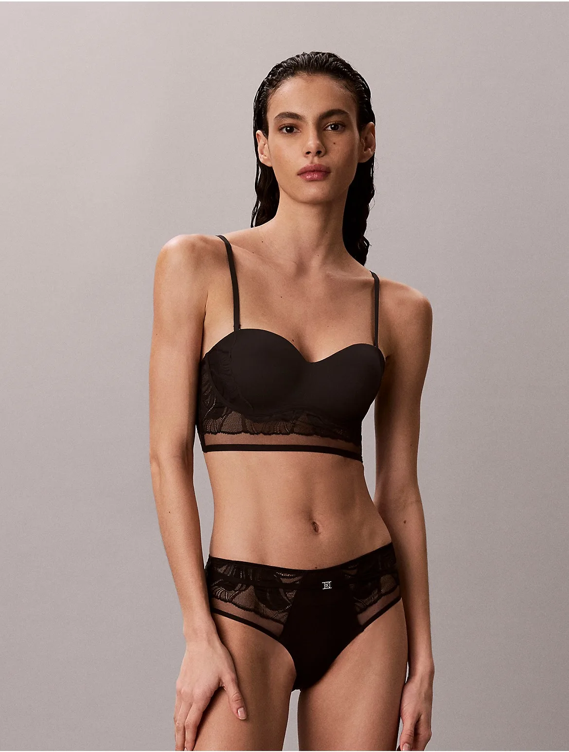 CK Black Geo Lace Push-Up Balconette Bra by Calvin Klein Black Label