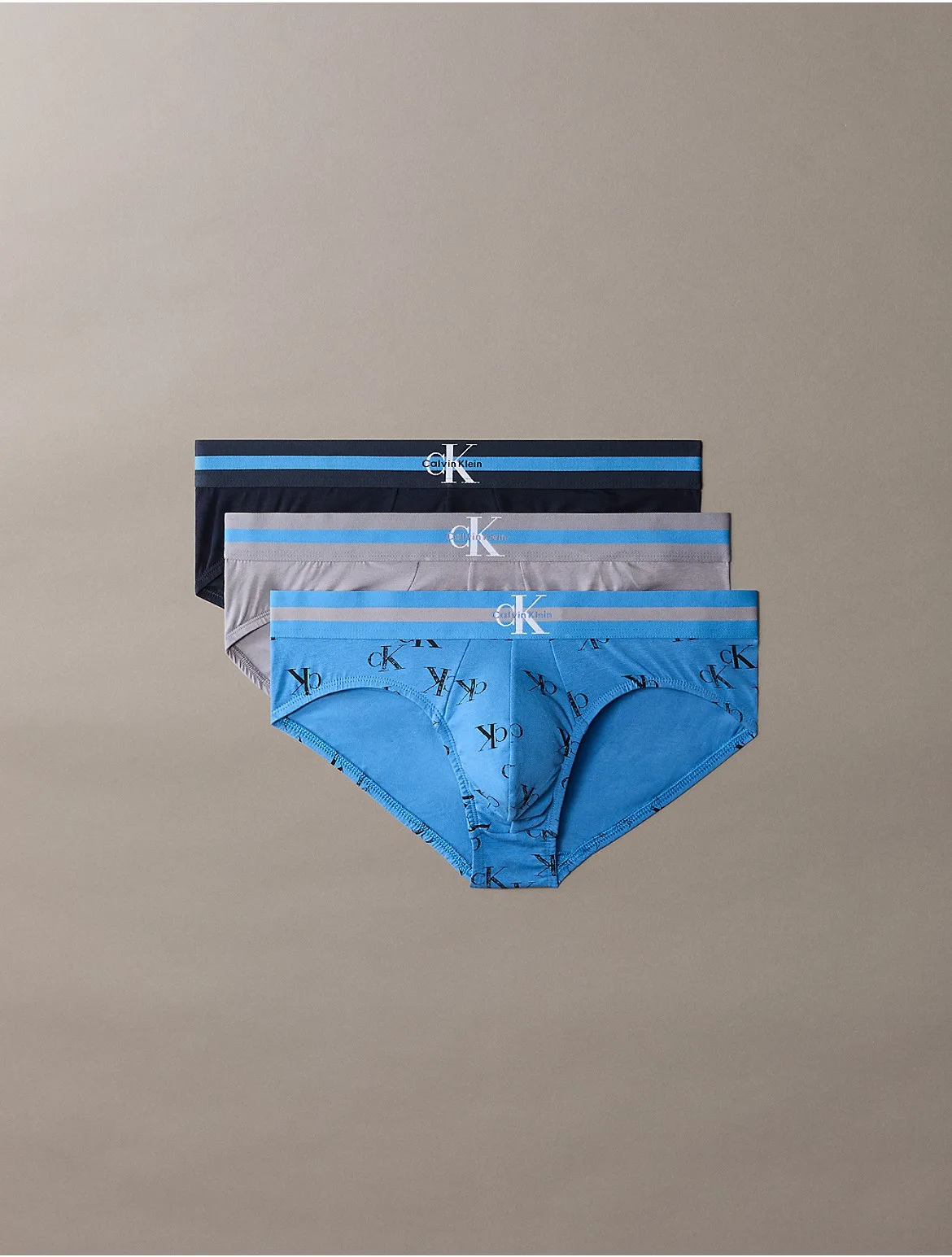 Graphic Monogram Cotton Stretch 3-Pack Hip Brief by Calvin Klein