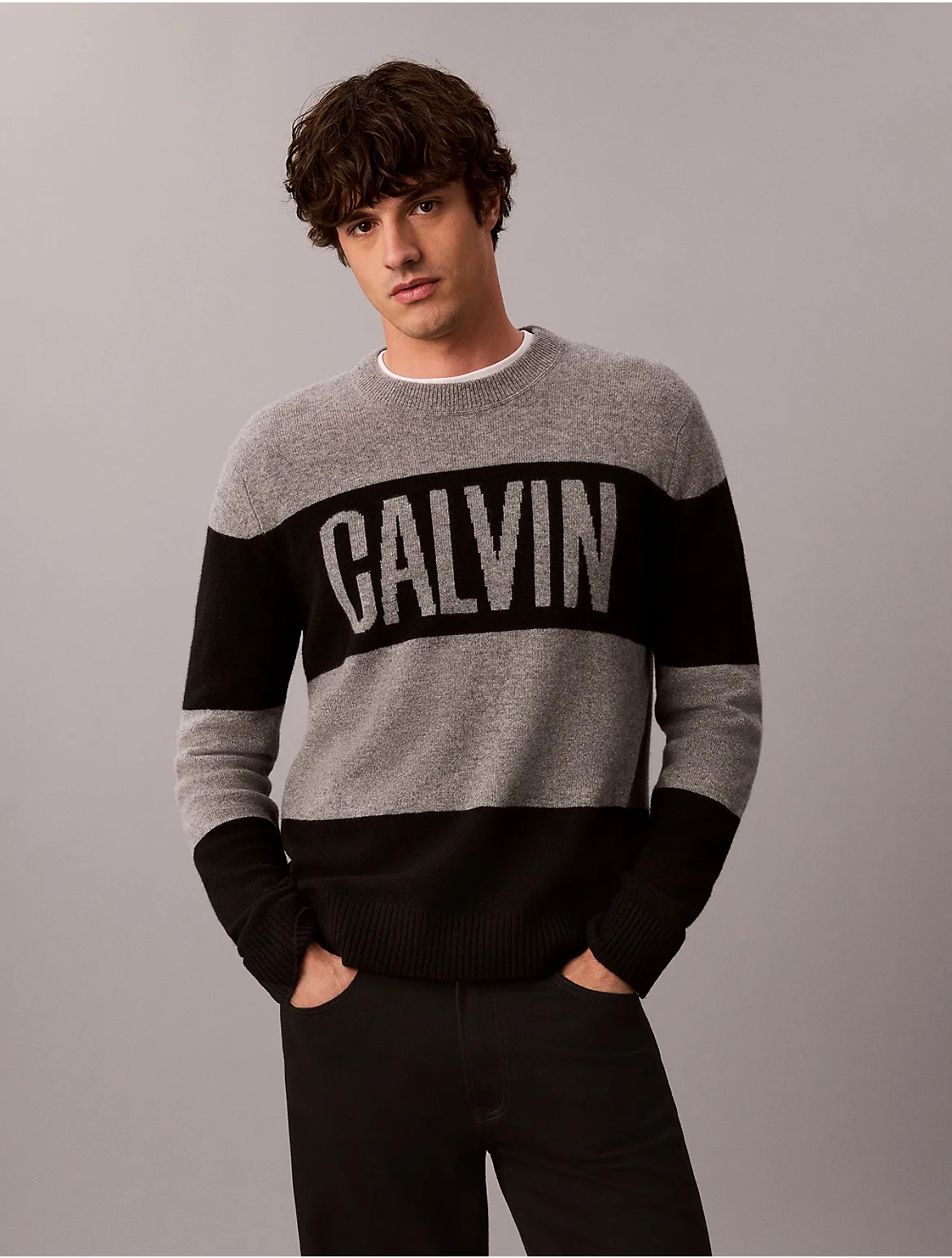 Merino Striped Calvin Logo Sweater by Calvin Klein Jeans