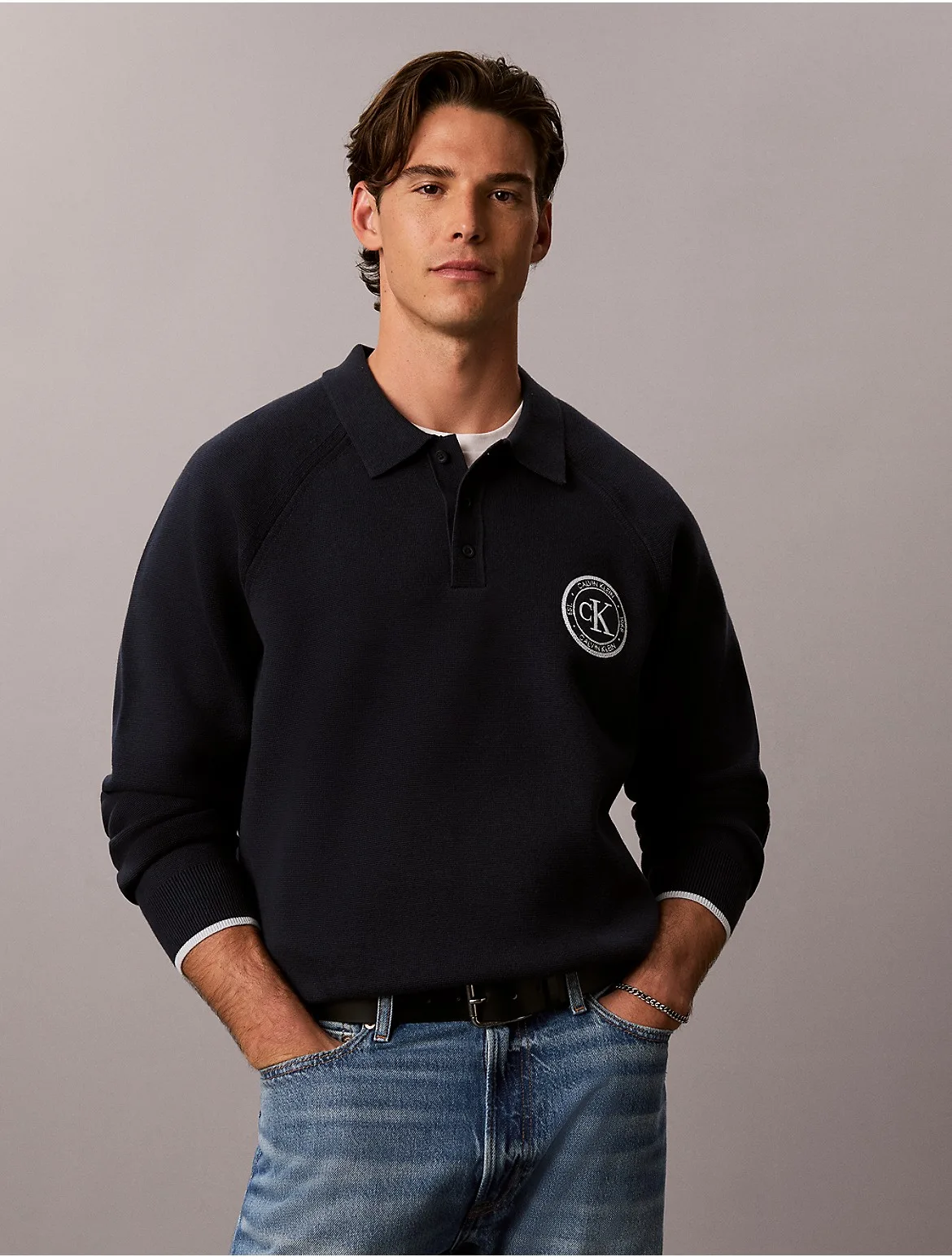 Varsity Logo Polo Sweater by Calvin Klein Jeans