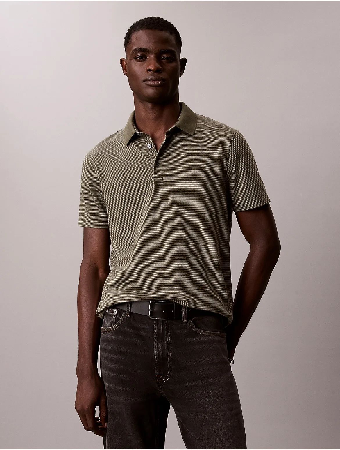 Supima Cotton Stripe Polo Shirt by Calvin Klein