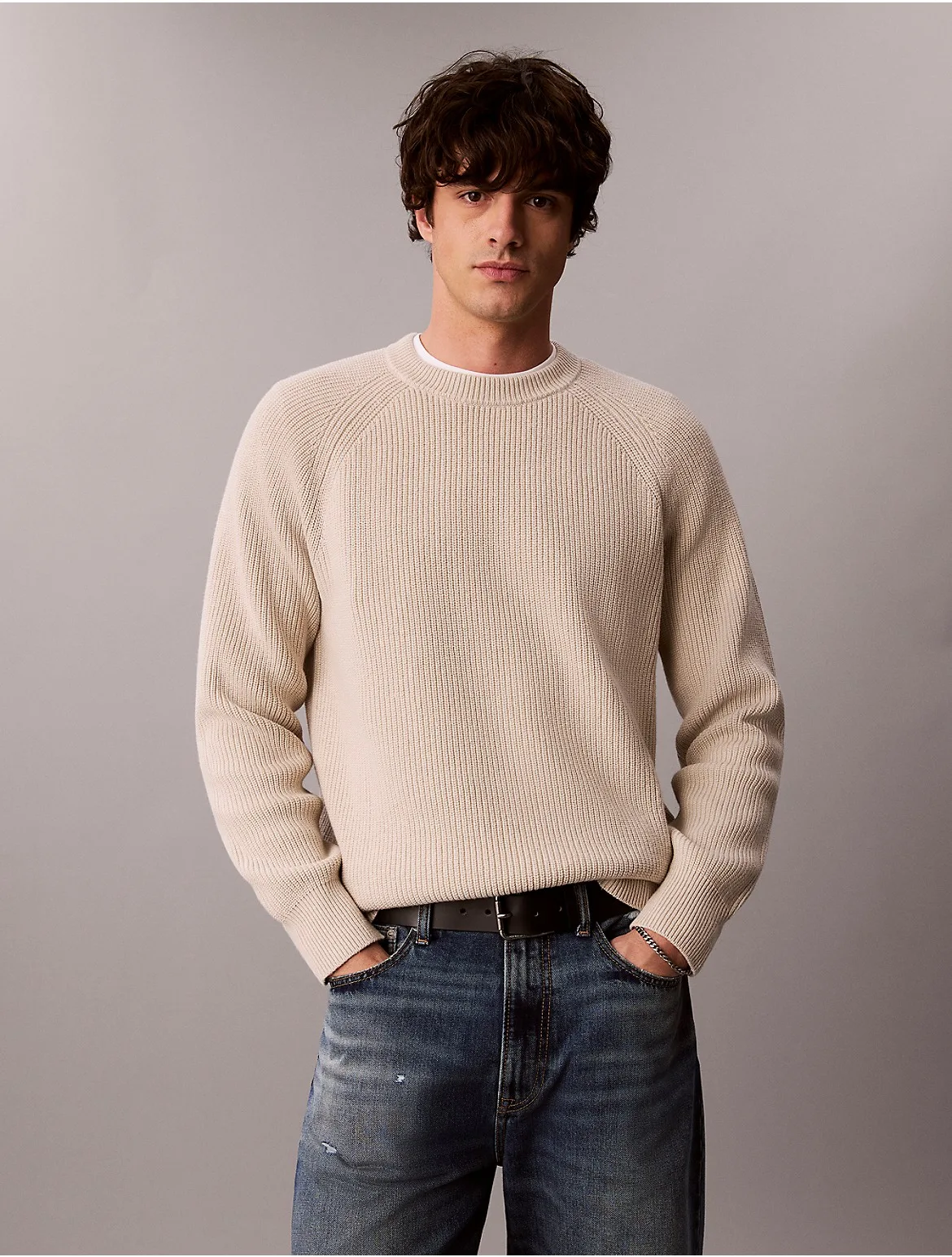 Wool Blend Ribbed Sweater by Calvin Klein Jeans