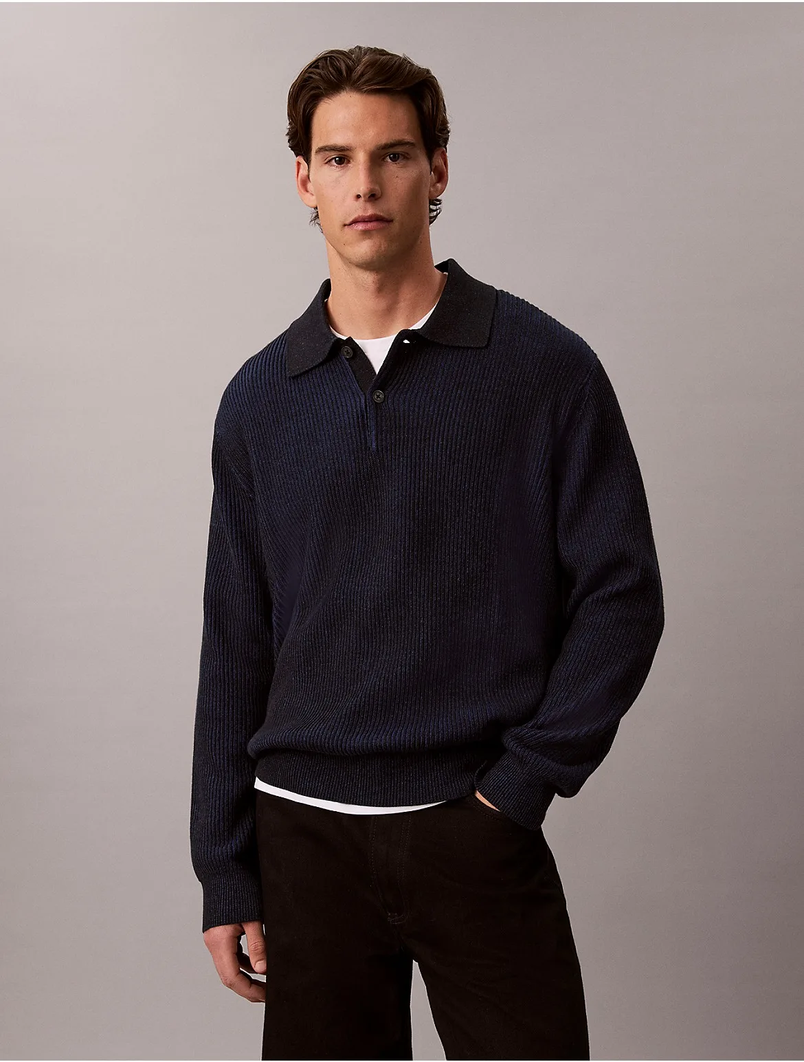 Cotton Relaxed Polo Sweater by Calvin Klein