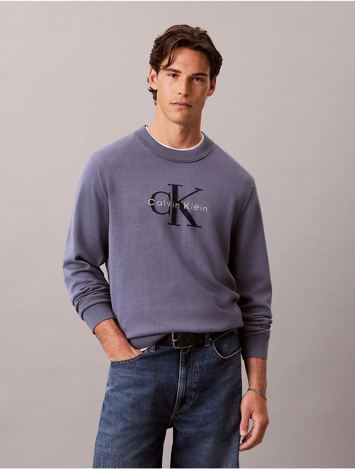 Cotton Monologo Graphic Relaxed Sweater by Calvin Klein Jeans