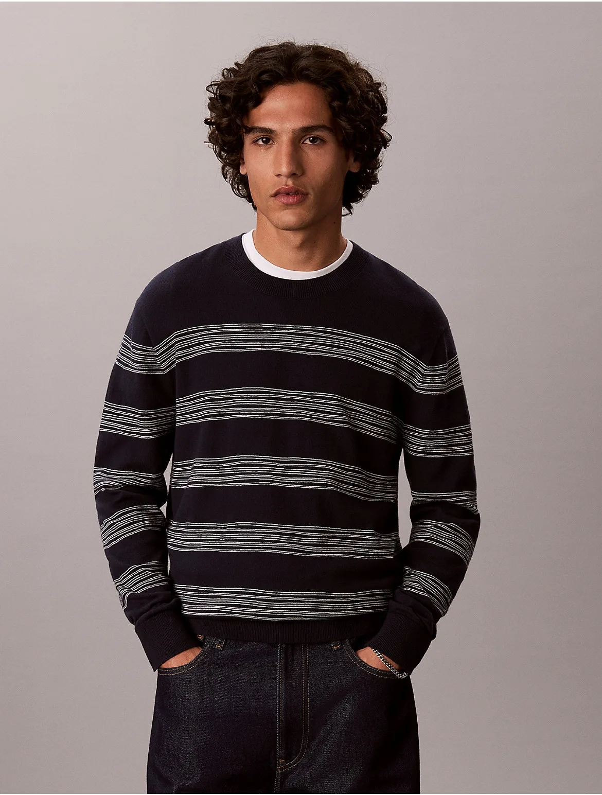 Space Stripe Crewneck Sweater by Calvin Klein