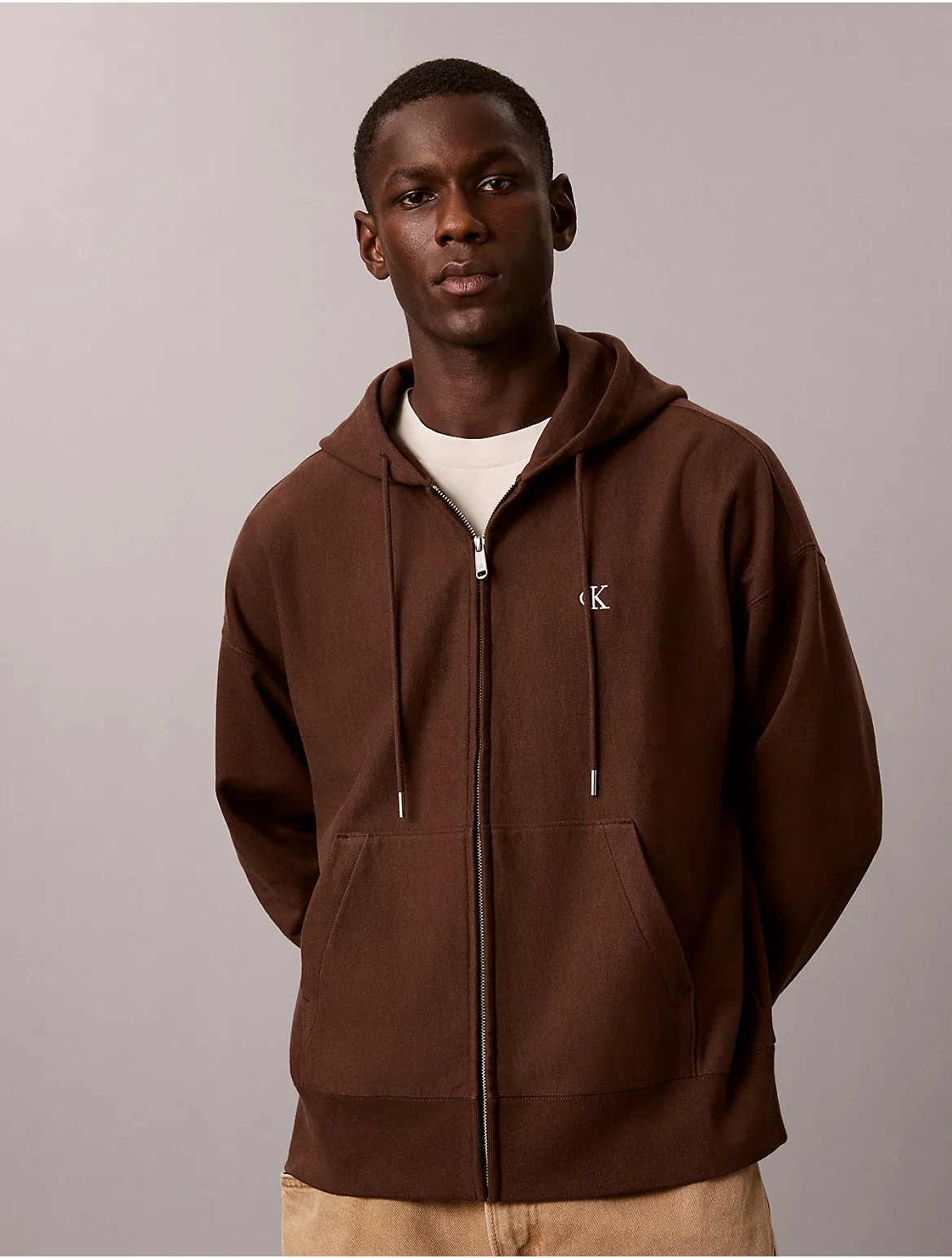 Premium Terry Relaxed Zip Hoodie by Calvin Klein Jeans