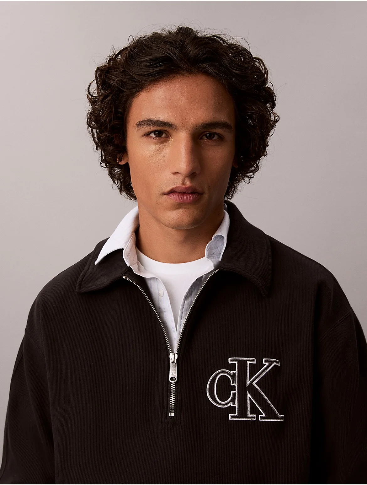 Double Knit Monogram Zip Polo Sweatshirt by Calvin Klein Jeans