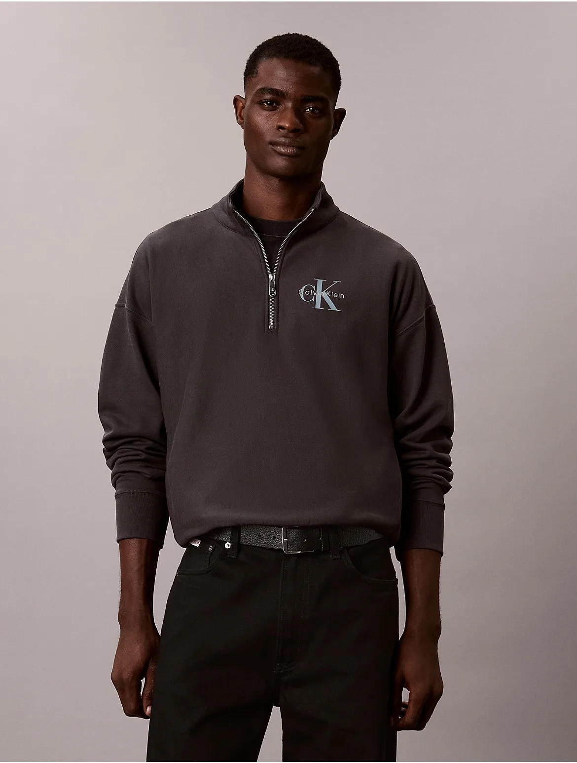 Monologo Premium Terry Quarter Zip Sweatshirt by Calvin Klein Jeans